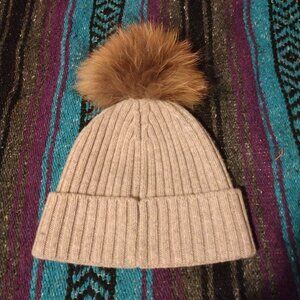 Feldur Icelandic Knit Wool Beanie Hat OS Genuine Fur Pom Neutral Cozy Winterwear